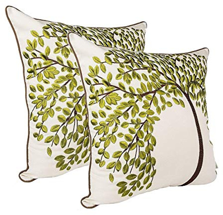 Housse de coussin en lin et coton brodé Zuodu - Housse de coussin 45 cm x 45 cm - Motif arbre de vie rouge avec cadre