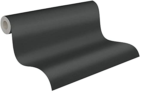A.S. Création Papier Peints Uni Cuba intissé - 10,05m x 0,53m - Noir Fabriqué en Allemagne 371781 37178-1