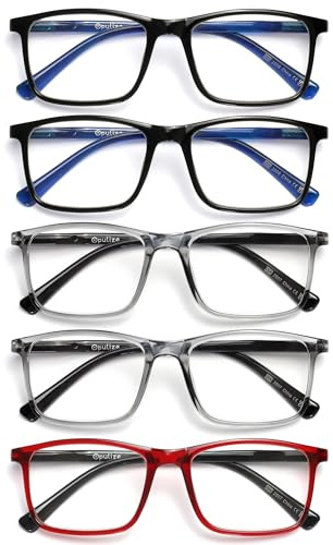 OPULIZE Ink Lessebrille 5er Pack Groß Rechteckig Rahmen Federscharniere Kratzfest Grau Rot Herren Damen RRRRR4-1177Z +3.00