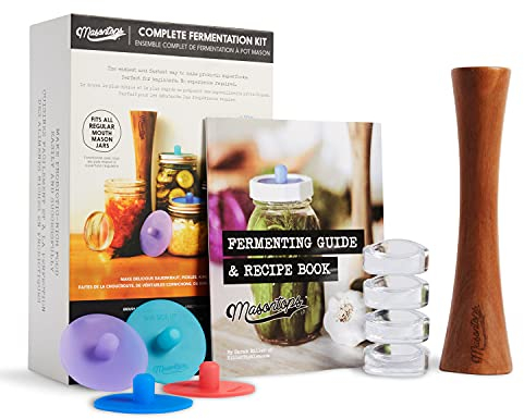 Masontops Complete Mason Jar Fermentation Kit - Easy Small/Regular Mouth Jars Vegetable Fermenting Set - DIY Equipment Essentials