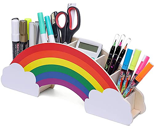Organisateur de Bureau Enfant, Porte-Stylo en Bois, Pot à Crayons Créatif, 6 Emplacements, pour Fournitures de Bureau et Pinceaux de Maquillage
