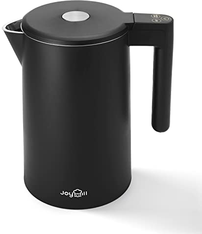 JOYHILL Edelstahl Wasserkocher mit Temperatureinstellung, 2200W Doppelwand, leise 1.7L Teekocher mit STRIX Thermostat and Boil-Dry, 12 Stunden Warmhaltefunktion, Schwarz