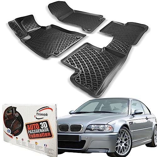 Trimak Passgenau 3D Fussmatten Auto Kompatibel mit BMW 3ér E46 1998-2004 Auto Zubehör 1. und 2. Reihe Gummimatten Autos TPE Allwetter Geruchlos rutschfest Vorne & Hinten Schwarz
