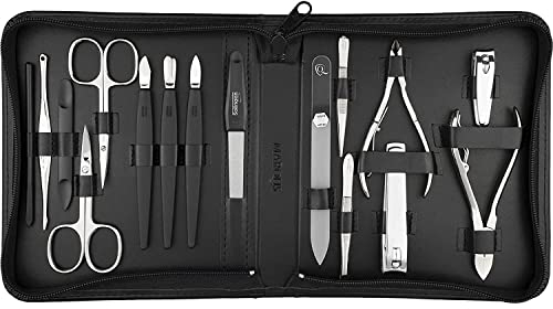 marQus Solingen Maniküre Set - 16 Teile in Kunstleder Etui handlich und weich - Kompletter Kit für Nagelpflege mit allem für die Hand- und Fußpflege, Schwarz