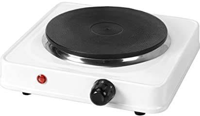 SIC Fornello elettrico portatile a una piastra, piano cottura portatile, in ghisa, temperatura regolabile. Per campeggio,viaggio, cucina all'aperto (Bianco, 1000W)