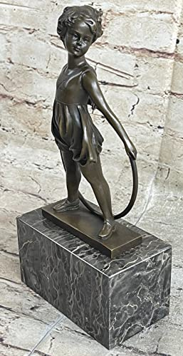 EUROPEAN BRONZE Bronze Figure of Young Girl Holding a Hula Hoop Statue Sculpture Figurine You Gift Art Deal Handmade