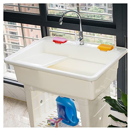 Evier Exterieur,évier Portable, Évier Autoportant, Évier Utilitaire En Plastique Avec Bac À Laver, Robinet D'eau Froide Et Chaude Pour Buanderie, Garage, Sous-sol, Jardin. ( Color : Wit , Size : 80cm/