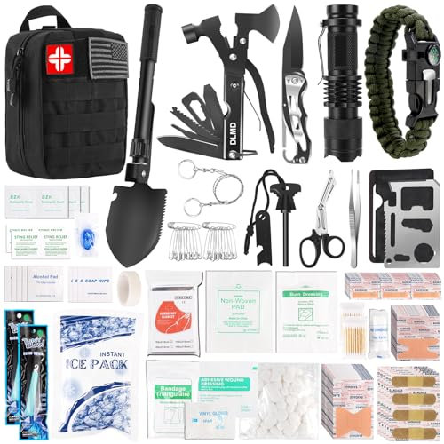 DLMD 320 PCS Survival Kits First Aid Kit, Gifts for Men Fathers Day Him Dad, Survival Gear and Equipment with Tactical Molle Pouch for Car Camping Hiking Outdoor Adventure Earthquake Home Office