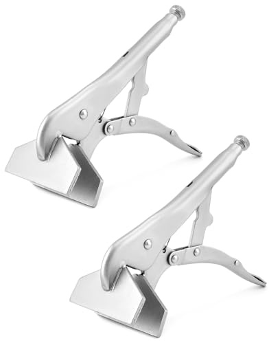 QWORK 10 Nickel Plated High Carbon Steel Locking Sheet Metal Clamp, 2-Pack with Trigger Release and Adjustable Mechanism for Metalworking, Adjustable Opening Nickle Plated Welding Plier