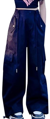 Pantalon Cargo Enfant Fille 4-13 Ans Militaire Pantalon Cargo Baggy Fille Jambe Large Taille Elastique Chic Confortable Pas Cher Sport Casual Vacances Jogging Streetwear