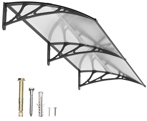 Auvent pour Porte d'entrée 150x100cm,Toit Marquise Abri en Polycarbonate Protection Contre Pluie,UV et la Neige Support Robuste en ABS Durable