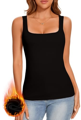 LEYSHE Débardeur Thermique Femme Noir M, Col Carré, sans Manche, Extensible, Hiver