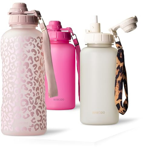 MAMEIDO Trinkflasche 2l mit Strohhalm & Zeitmarkierung als Trinkerinnerung, Wasserflasche auslaufsicher, Sportflasche BPA-frei, Gym Water Bottle, Flasche aus Tritan (Wild Candy, 2000ml)