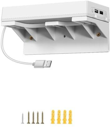 Space-Saving Switch Wall Mount with Colorful LED Lights & Dual USB 2.0 Ports & 7 Game Card Slots and 4 T-shaped for Joy-c hooks for Switch/for Switch OLED (White)