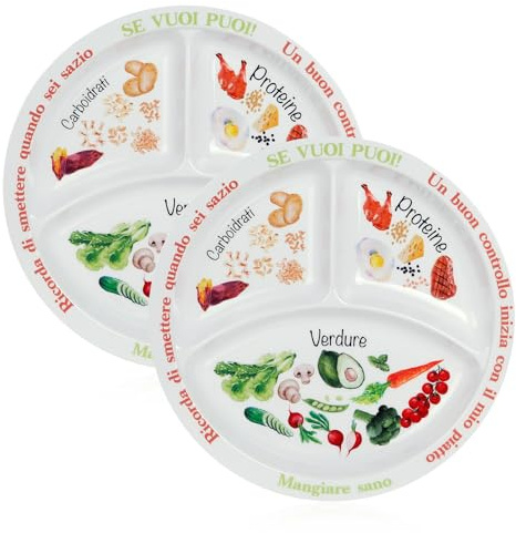 Yuecda Platos de control de porciones para una dieta equilibrada – Platos de alimentación saludable para adultos y adolescentes – Separadores de melamina, pérdida de peso, diabetes (italiano) (2)