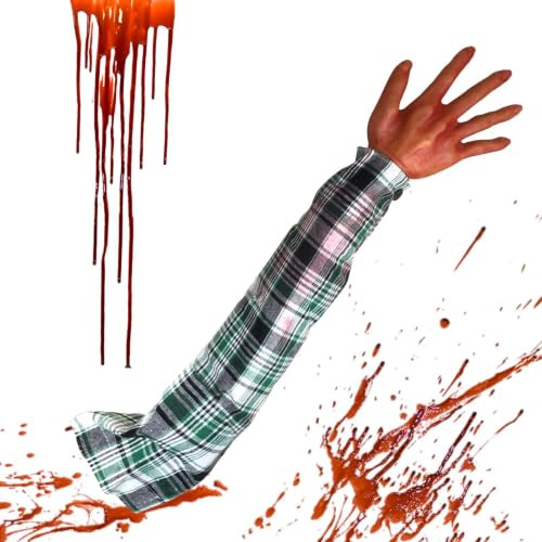 Halloween Hand 56 Centimeter Blodig Mänsklig Arm Med Rutig Ärm | Realistisk Återanvändbar Rekvisita För Dekoration Av Halloween Spökshus
