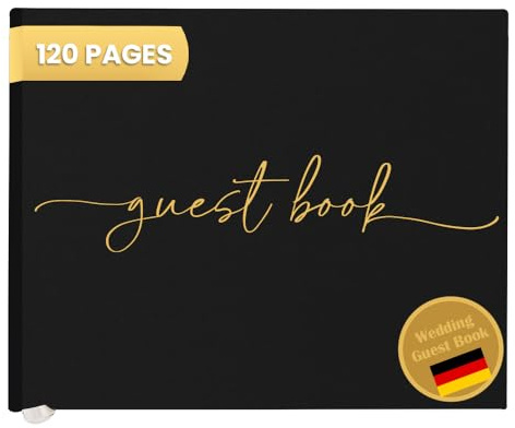 Plantvibes Libro de visitas premium para bodas, 120 páginas de papel grueso, no se rompe, estilo vintage, con título dorado, ideal para bodas, aniversarios, cumpleaños (negro)