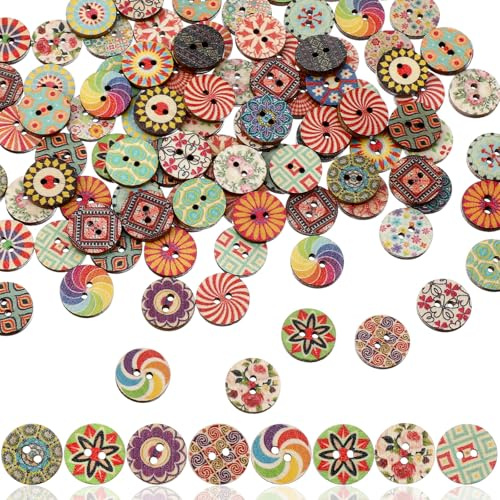 180-Pcs 3/4 Assorted Vintage Wooden Buttons for Crafts | Bulk Mixed Designs for Sewing, DIY, and Decoration