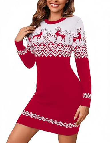 Bresdk Vestido Mujer Punto Navidad Mujer Invierno Jersey Navideño Ugly | Christmas Sweater Dress Sueter Manga Larga