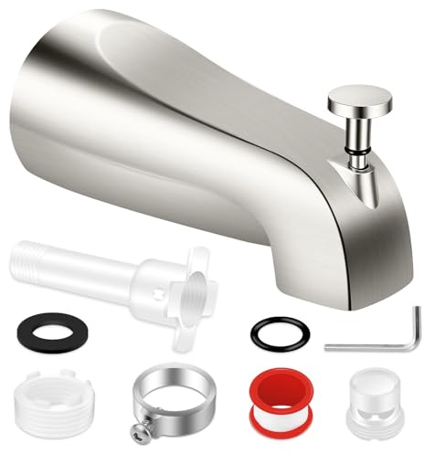 Universal Tub Spout with Diverter, Fits 1/2 Slip on Copper Pipe and 1/2 IPS & 3/4 IPS Threaded, Bathroom Tub Faucet Replacement, Bathtub Spout with Adapter and Hex Wrench (Brushed Nickel)