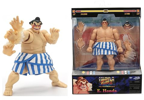Jada Toys Street Fighter Figura E. Honda (16 cm) - Personaggio mobile da collezione e azione in Street Fighter 2: The Final Challengers, con testa alternativa, mani e accessori, a partire dai 13 anni