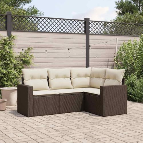 Ziaphsol Salon de Jardin modulable 4 pcs Marron en résine tressée avec Coussins, Rangement sous siège, Fauteuil Pouf Angle, Banquette pour terrasse Balcon Patio, Assise Lounge extérieure