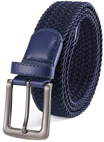 BOZEVON Cinturones Elasticos Tejidos - Cinturón Elástico Tejido Trenzado para Hombre Mujere Azul