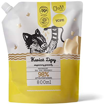 YOPE REFILL SHOWER GEL GENTLE, NEUTRAL PH 98% INGREDIENTS OF NATURAL ORIGIN VEGAN SCENT LINDEN 800ml