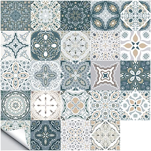 Umelee Stickers Carrelage 48 Pièces, Autocollants de Carrelage Adhésifs Mural, Autocollants Marocains Imperméables pour Décoration de Cuisine, Salle de Bain, Chambre à Coucher (48 Pièces, 10×10cm)