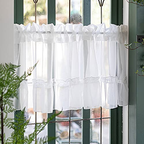 Tenda Da Cucina Tenda A Disco In Voile,Tende Corte Stile Country Per Finestre Piccole Cucina Camera Da Letto Soggiorno,Tende Da Caffè Romantiche Bianche Con Pizzo,Tende Bistrot Con Tasche A Bacchett
