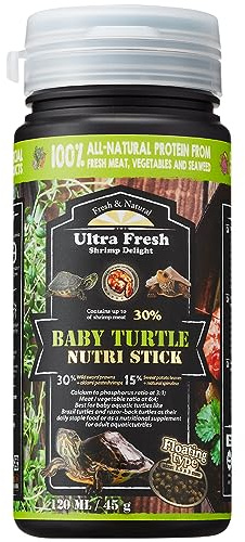 Ultra Fresh Floating Baby Turtle Food, All Natural Ingredients, Wild Sword Prawn, Calcium Vitamin D Enriched for Picky Aquatic Turtles, Baby Turtle Nutri Stick 1.6 oz