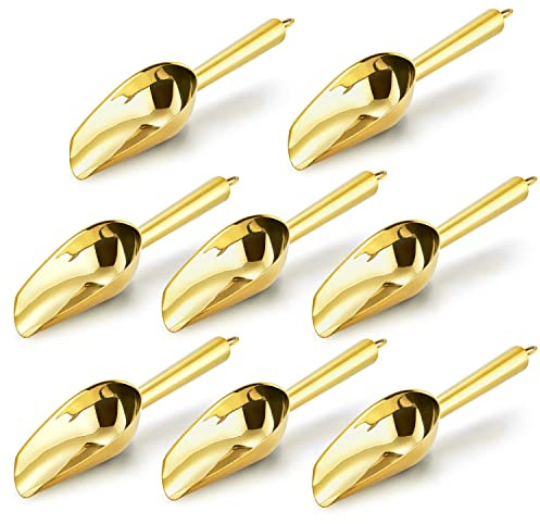 Mini Eisschaufel 8er Set, E-far 85 g Gold Edelstahl Schaufeln für Süßigkeiten/Mehl/Zucker, kleine Metallschaufeln für Party/Dosen/Küchenbar/Eismaschine, rostfrei & spülmaschinenfest