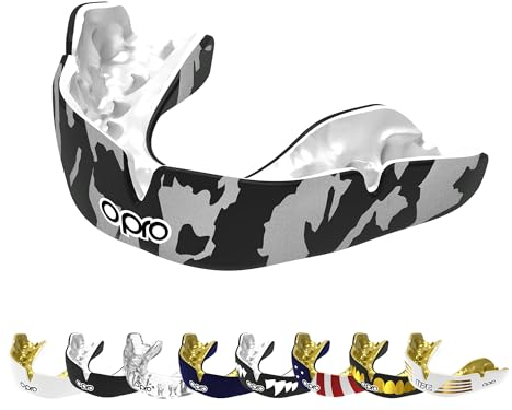 OPRO Instant Custom-Fit Mundschutz, vom Zahnarzt angefertigter Mundschutz, für ultimativen Komfort, Schutz, und Passform. Zahnschutz für Rugby, Boxen, Hockey, MMA (Silberfarbene Tarnung, Erwachsene)