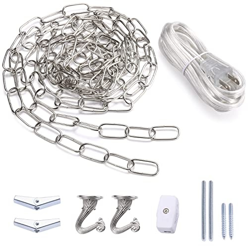 Canomo Swag Lighting Kit with 12 Feet Chandelier Chain and 15 Feet Cord, Instructions Included for Chandelier, Pendant Light and Ceiling Fan Light, Silver