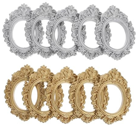 FOMIYES 10pcs Mini Resin Photo Frames, Vintage Miniature Picture Frame, Antique Gold Sliver Frame, Mini Picture Frames for Handmade Crafts Making, Lovely Home Wall Decorations
