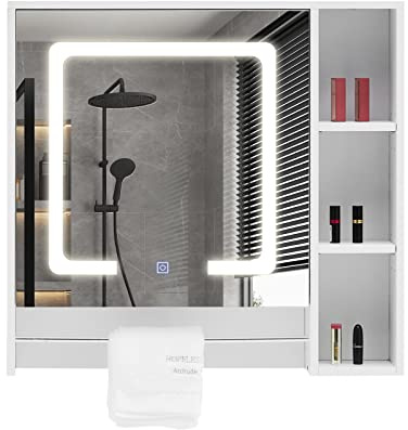 CLIPOP LED-beleuchteter Badezimmer-Spiegelschrank, Badezimmer-Wandschrank mit verstellbaren Höhenregalen und Turmregal, Spiegel-Medizinschrank für Wohnzimmer, Badezimmer