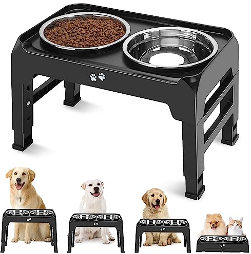 Ciotole per cani rialzate, 4 altezze regolabili in altezza, con 2 ciotole in acciaio inox spesse da 1,417,5 g, antiscivolo, per cani di taglia media e grande, regolabile fino a 9,4 cm, 23,4 cm, 27,3