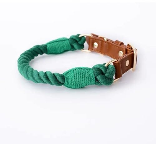 The Smug Dog Boston Rope Braided Collar for Dogs - Stylish Medium Forest Green with D-Ring, Leather Finish & Golden Buckle -Soft Dog Collar for Small, Medium and large Dogs for Training,Walking