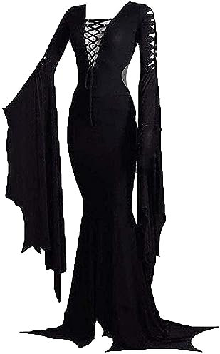 LVCBL Empire Waist Women's Prom V Neck Vampire Long Sleeve Maxi Evening Gowns S Black