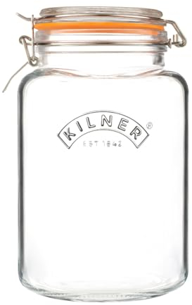 Kilner Square Clip Top Jar 3L (3000ml) Airtight Glass Jar for Preserving Whole Fruits Vegetables and Storing Cereals Pasta Nests Pet Biscuits