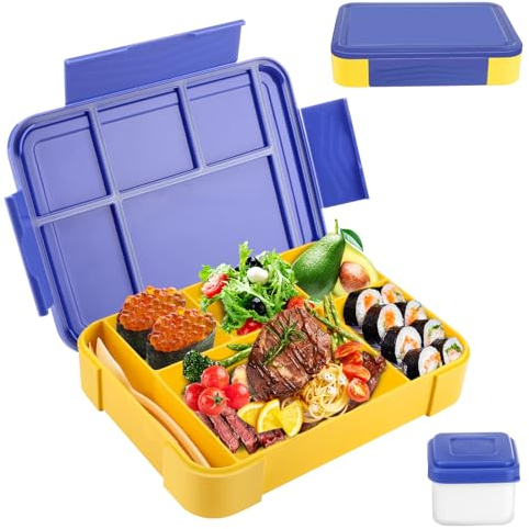 Litimkat Brotdose Kinder mit Fächern,1330 ml auslaufsichere Lunchbox, geeignet für Schule,Picknick,Reise-Lunchbox,geeignet für Erwachsene, Mädchen & Jungen, mikrowellen-/spülmaschinenfest (Blau)