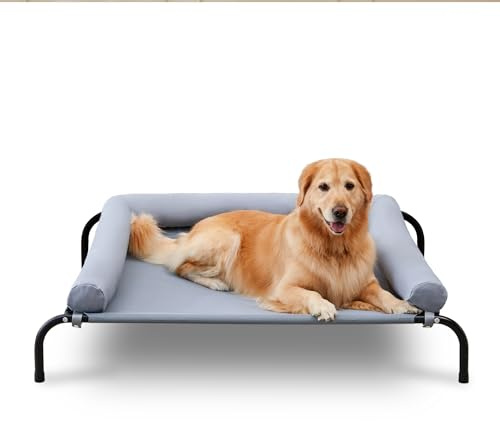 TJSOULER Outdoor-Hundebett mit abnehmbarem Bloster, kühlendes erhöhtes Hundebett für mittelgroße Hunde, atmungsaktives, waschbares Netzgewebe, für Haus und Garten L Grau