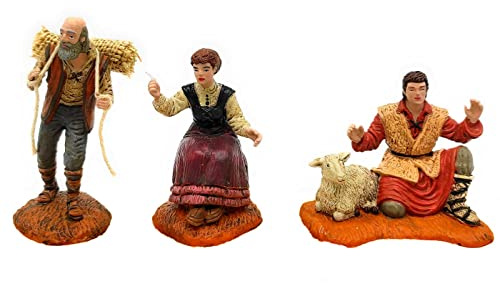 AC - Set de 2 pastores y costurera para Belén, durexina, Figuras Decorativas de aldeanos para Nacimiento, Adorno Artesano, Pesebre, Navidad, 10 cm
