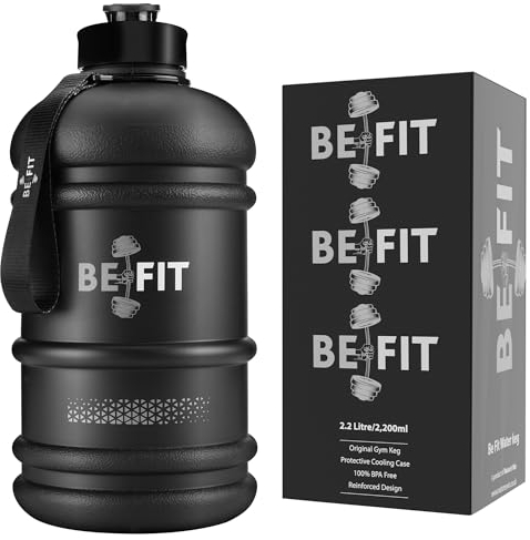 BE FIT Gym Water Bottle - 2.2 Litre safe BPA Free Leakproof Lightweight large storage Sports water Bottles - Perfect For Hiking Running Camping Outdoor Cycling Travel for men and women