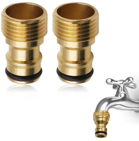 RDNKVB para Grifo Mezclador, 2 Conectores universales Adaptador de Manguera, Adaptador de Manguera Acoplamiento rápido Manguera de jardín (Rosca Exterior Dorado)