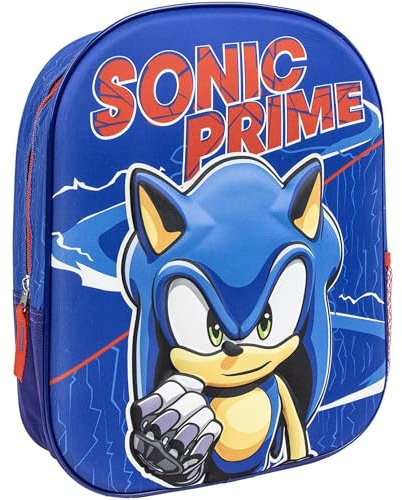 Sac à dos pour enfant Sonic - Couleur bleue - Fermeture éclair - 25 x 31 x 10 cm - Sac à dos pour enfant avec détails en 3D - Poignées rembourrées