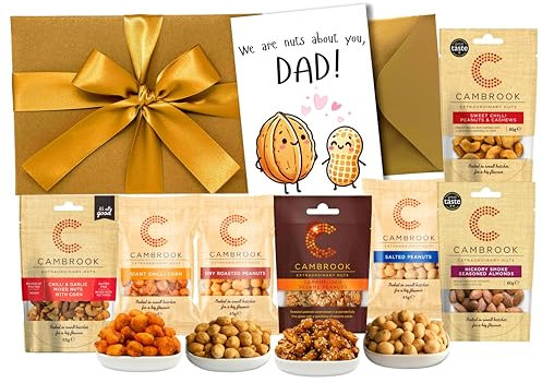 Luxury Nut Hamper Gift for Dad – Premium Snack Box with Funny Greeting Card – Garlic Nuts, Sweet Chilli Cashews, Caramelised & Salted Peanuts – Food Hamper Gift for Men & Fathers by WALTNEYS