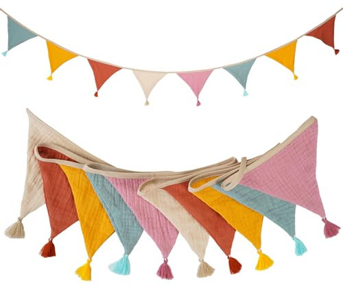 TNSLAND Guirnalda de banderines para habitación infantil, de tela, para exteriores, resistente a la intemperie, para habitación de los niños, decoración de jardín, fiesta de cumpleaños, guirnalda