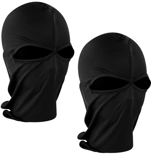Luckious 2pcs Black Balaclava Mask,Classic Lightweight Black Ski Mask, 2 Hole Full Face Ski Mask for Motorcycle Bike Hunting Cycling
