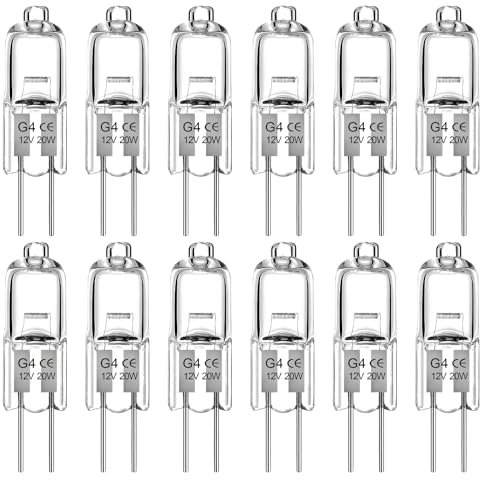 WinDerMo G4 Halogen Leuchtmittel 20W, Halogen 12V 20W 12 Stück, Kapsel 2 Pin Glühbirne, G4 Halogenlampen Warmweiß 2700K Dimmbar für Dunstabzugshaube, Schrank, Tischlampen, Deckenleuchten